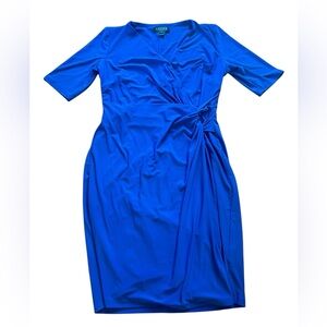 SALE! Ralph Lauren LRL Size 6 Petite Blue Wrap Dress Work Party 3/4 Sleeve